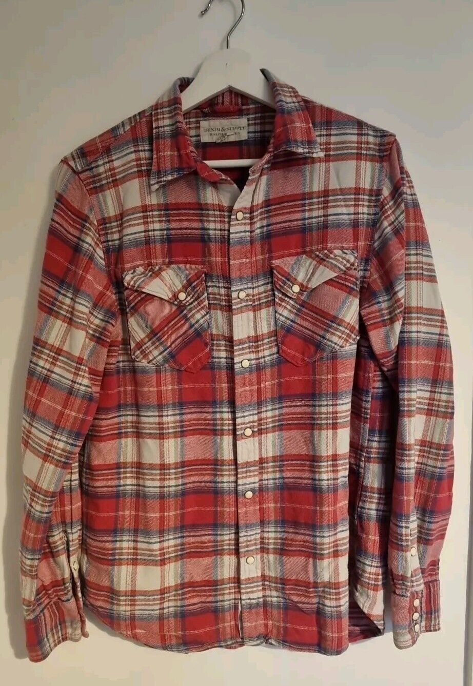 Denim And Supply By Ralph Lauren 100% Cotton Men's Red Checked Shirt Size M
