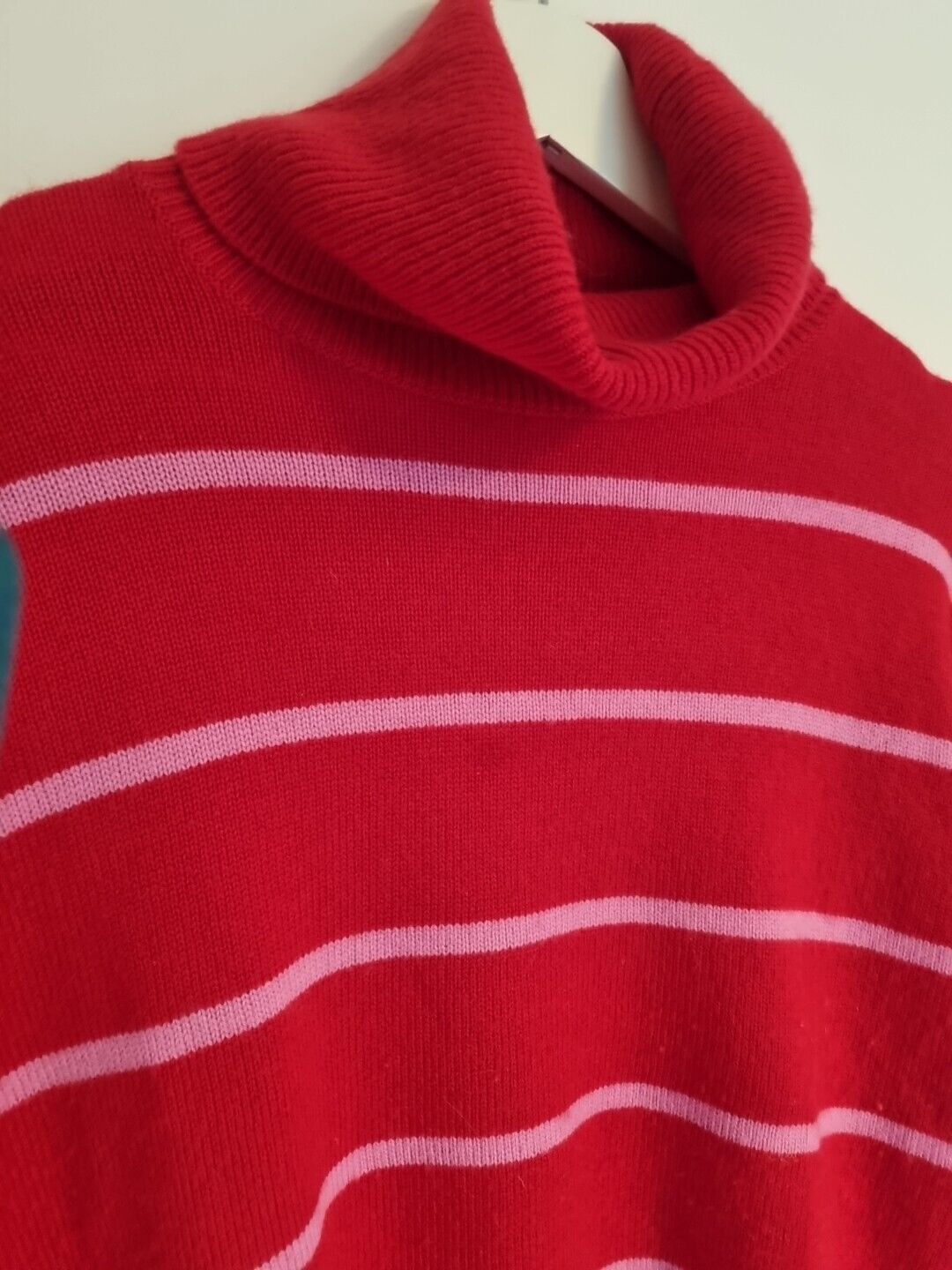 Rae Feather Women's Red And Pink Striped Roll Neck Jumper Pullover Size Large