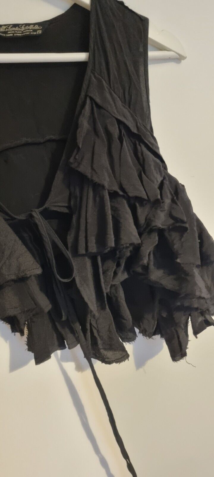 All Saints Women's 100% Silk Black Sleeveless Ruffle Top Size