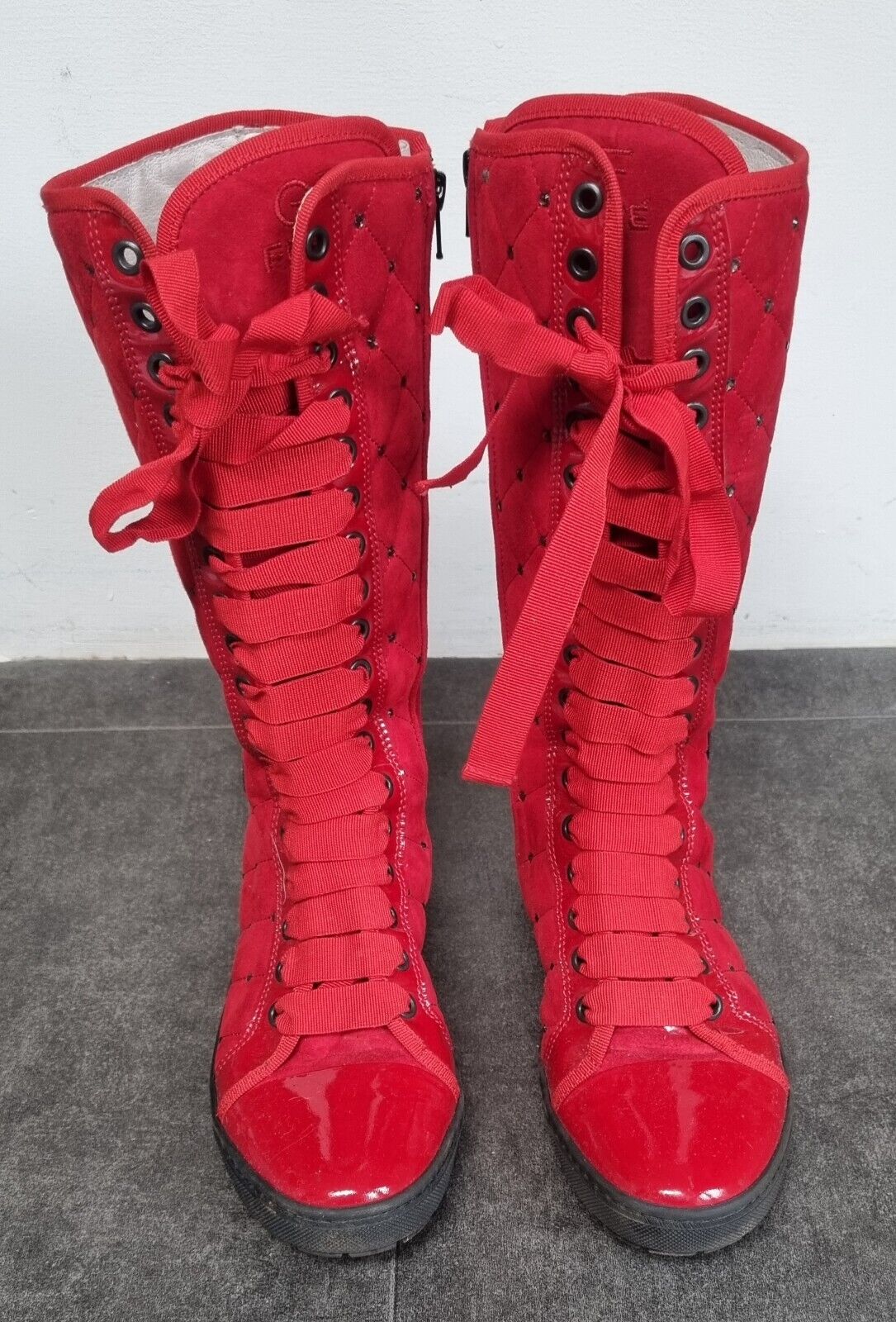 Gorgeous Gianfranco Ferre Womens Quilted Red Boots Size 36 With Box