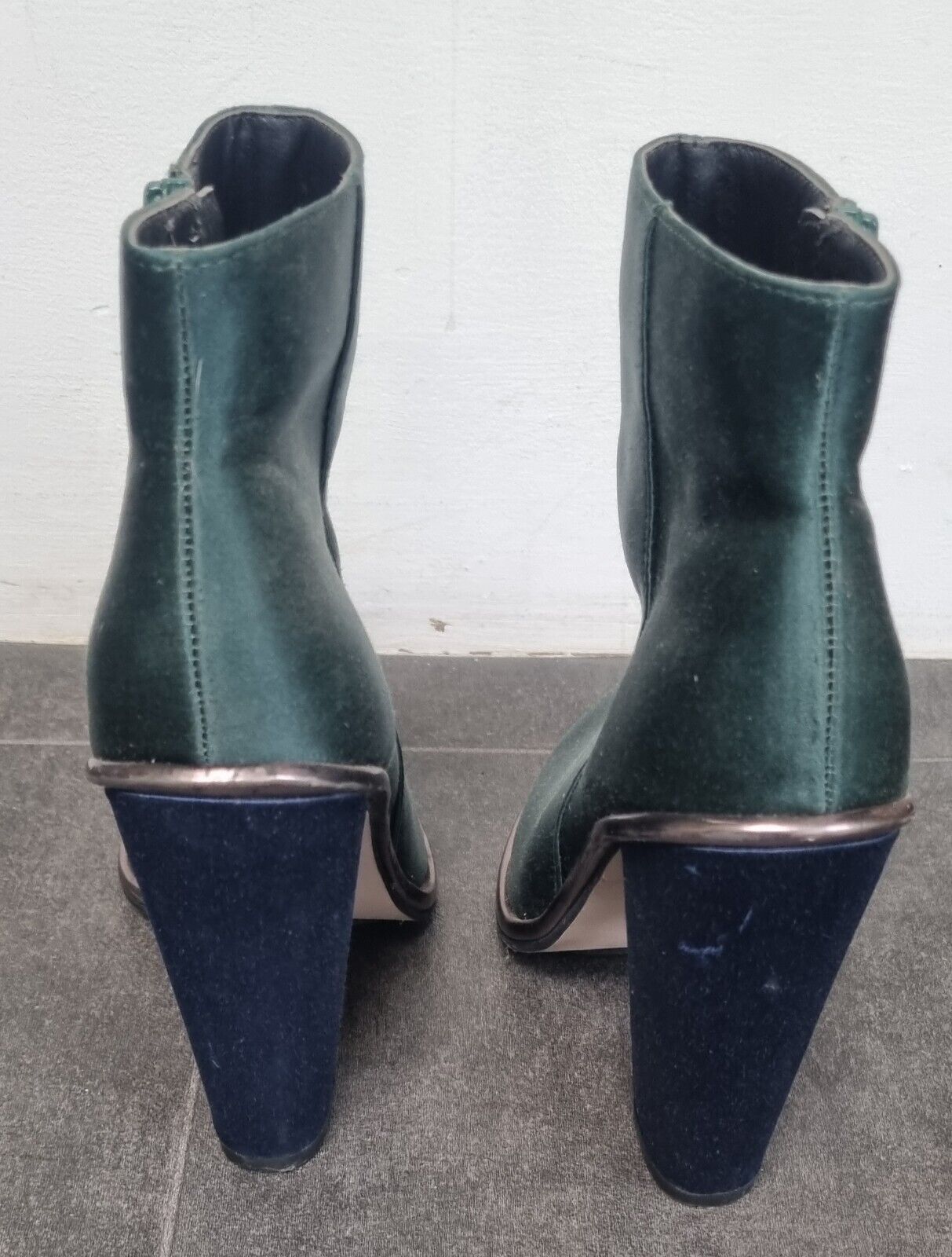 Topshop Women's Green Silk Feel, High, Open Toed Ankle Boots Size 36
