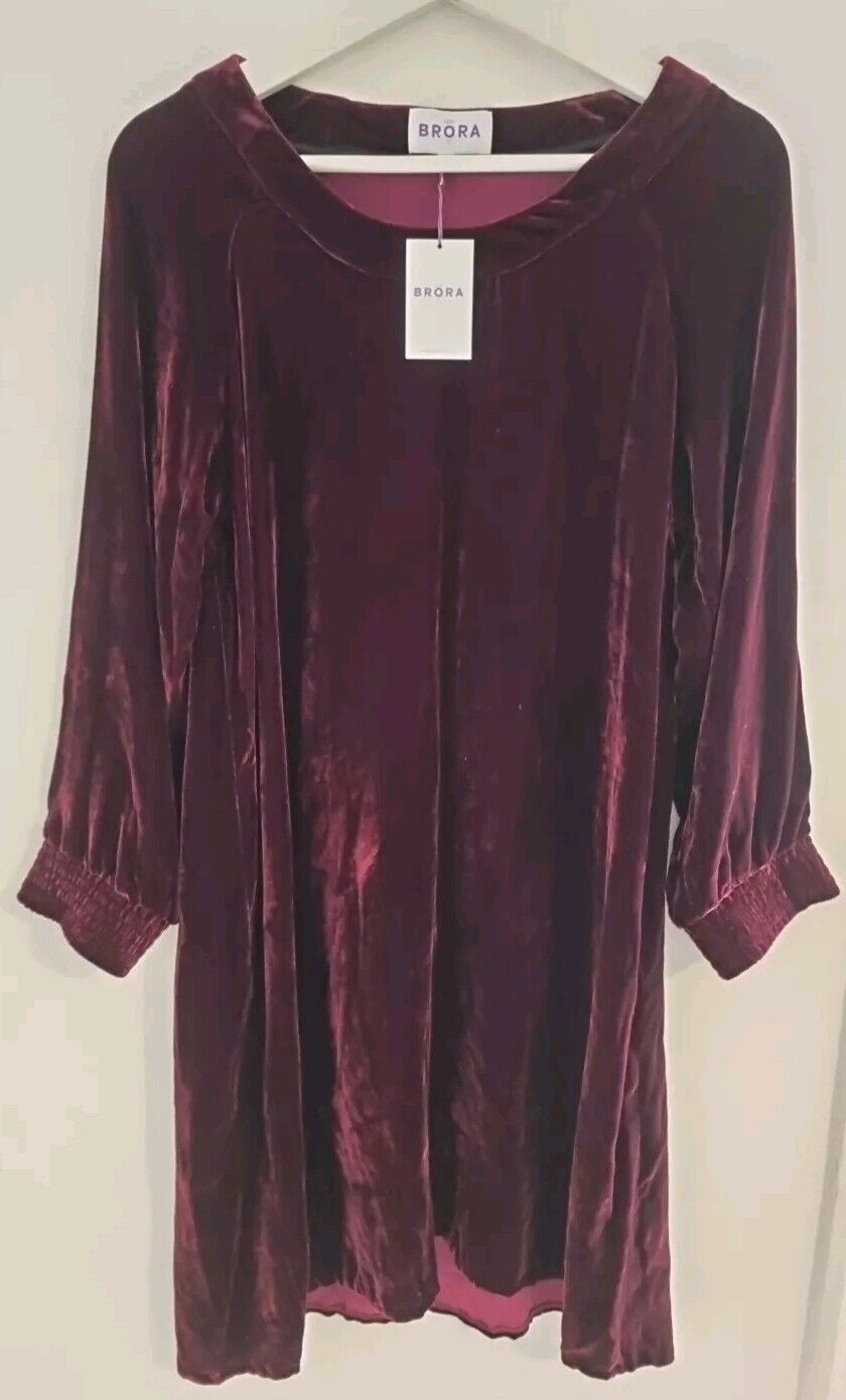 BNWT Brora Women's Velvet Deep Claret Red Dress Size 12