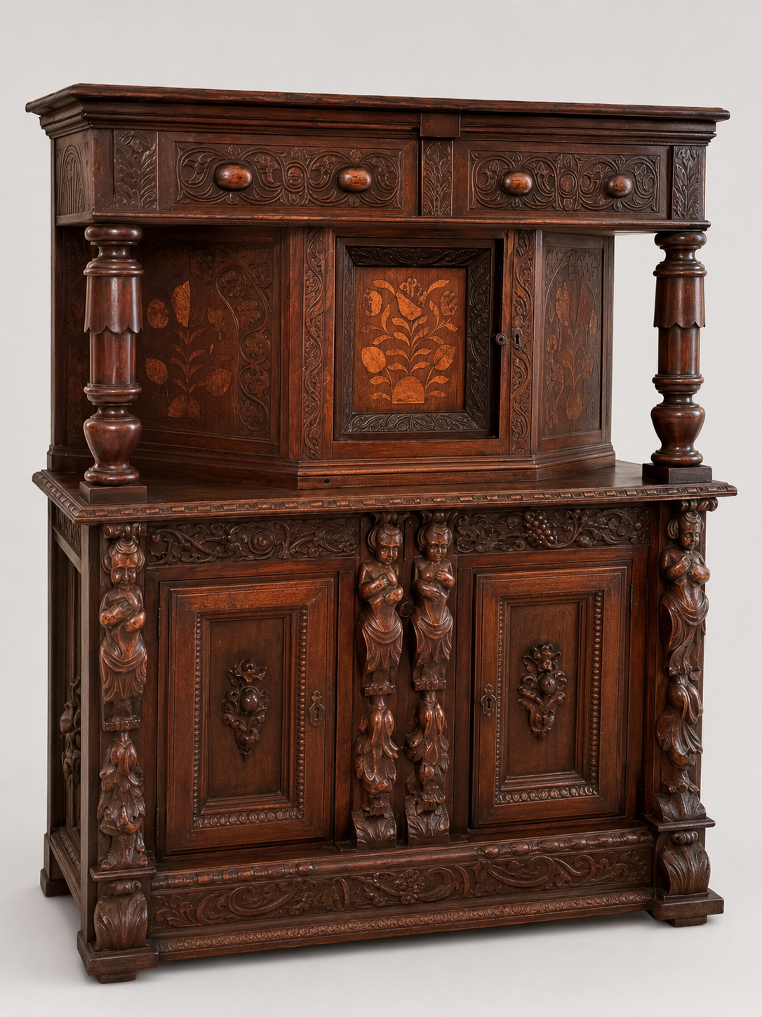 Heavily Carved Oak Court Cupboard