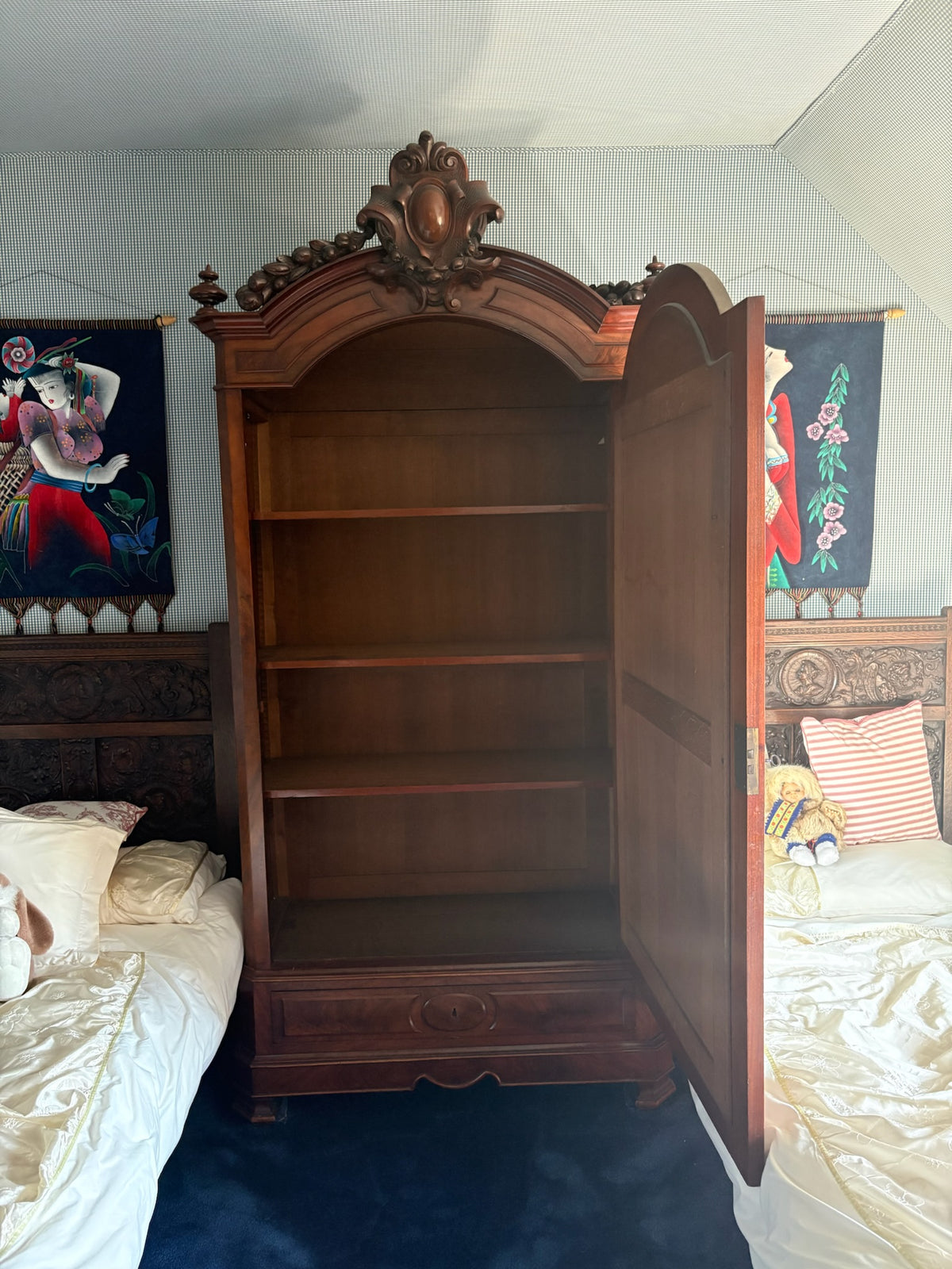 Antique French Mahogany Armoire with Mirrored Door