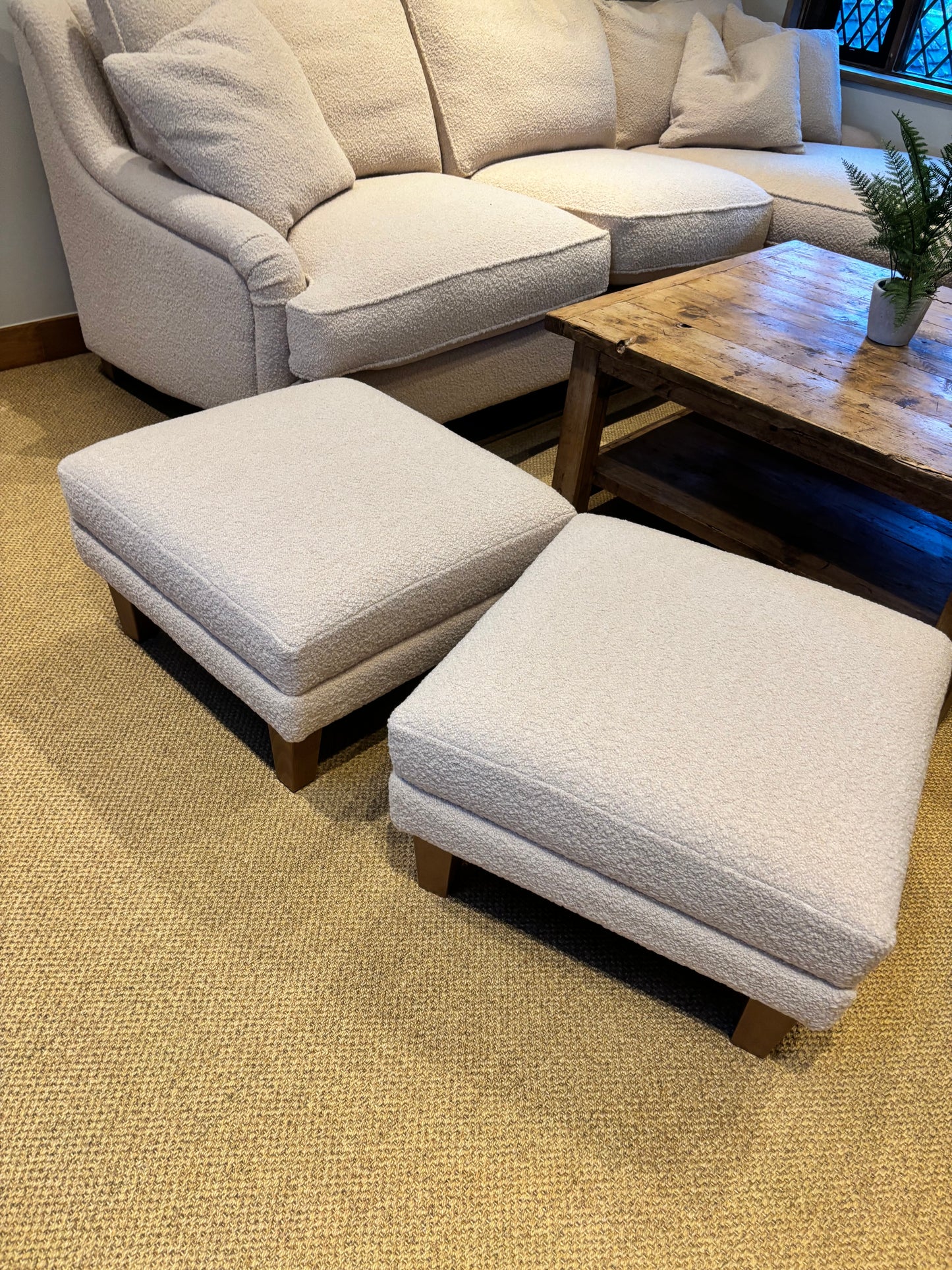 Tamarisk Cream Boucle L Shaped Sofa plus 2 footstools