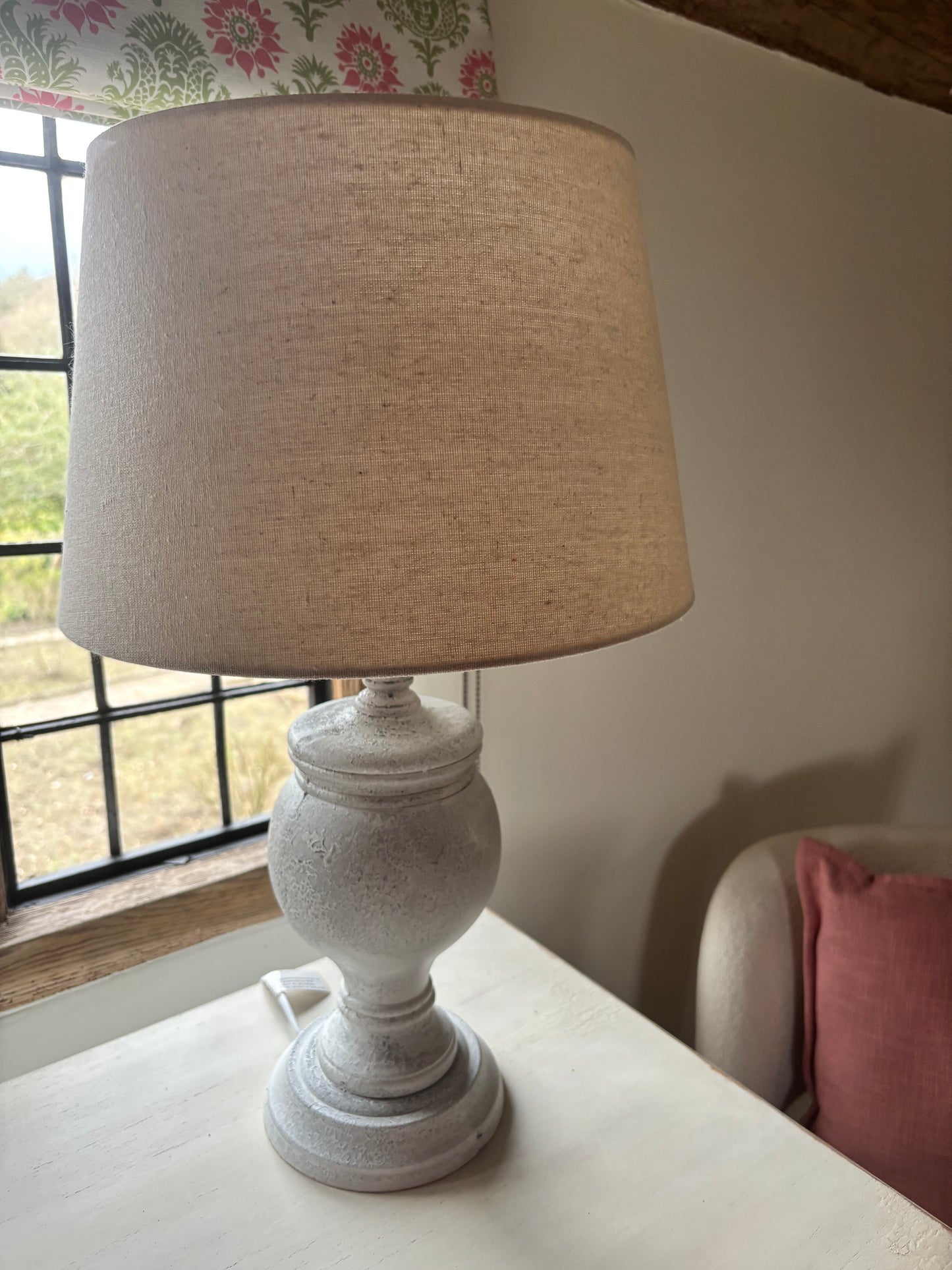 Chosen by Jessica White Urn Base with Beige Lamps