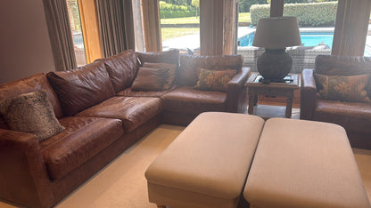 John Lewis Baxter Corner Brown Leather Sofa