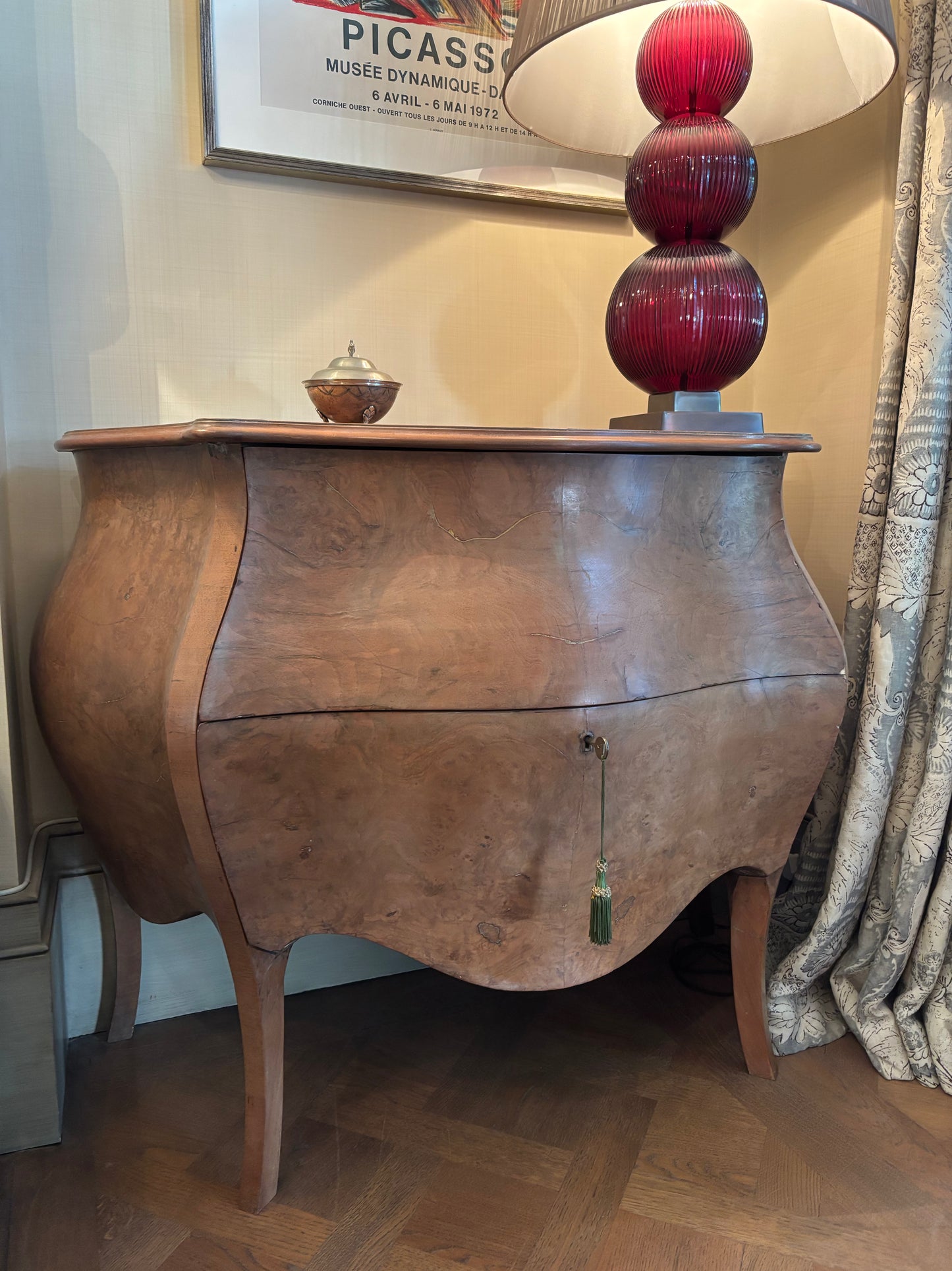 Antique Dutch Walnut Bombe Commode