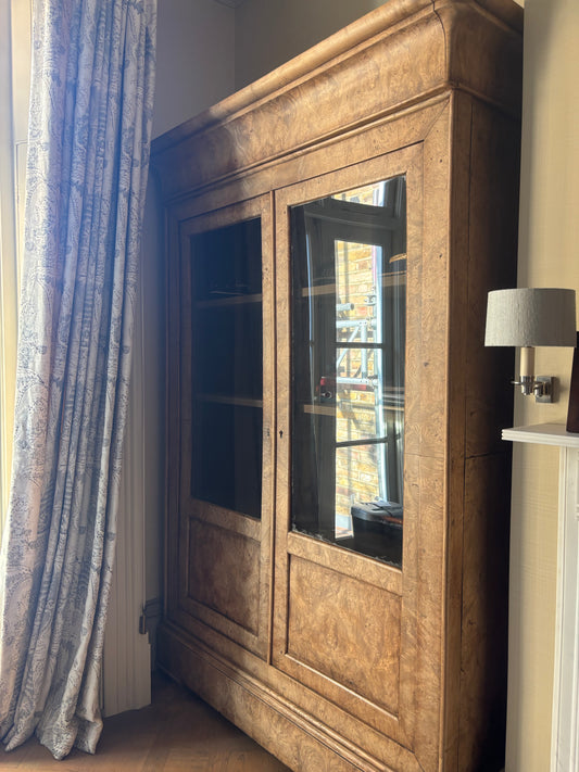 Antique Walnut Library Cabinet with 4 Static Shelves