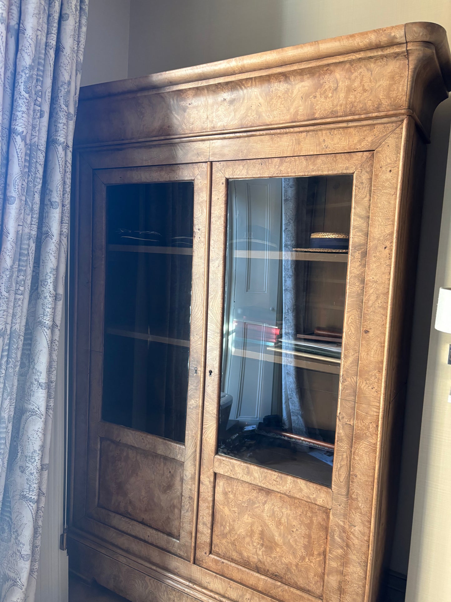 Antique Walnut Library Cabinet with 4 Static Shelves