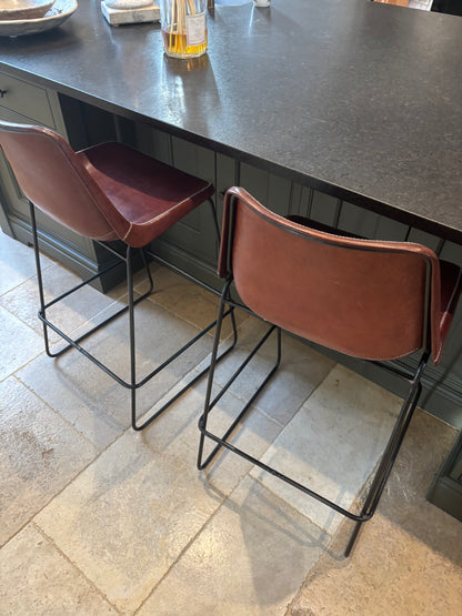 Pair of Sol Y Luna Leather Bar Stools