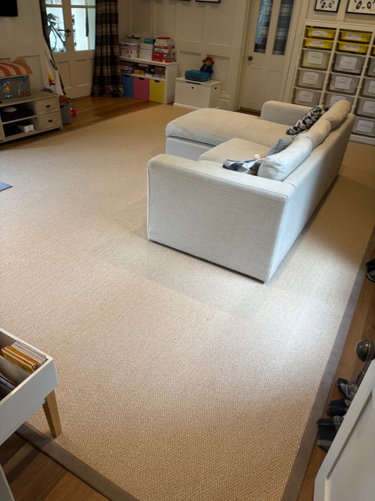 Large Cream Rug with Beige Border