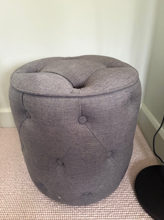 Grey Upholstered Buttoned Pouffe