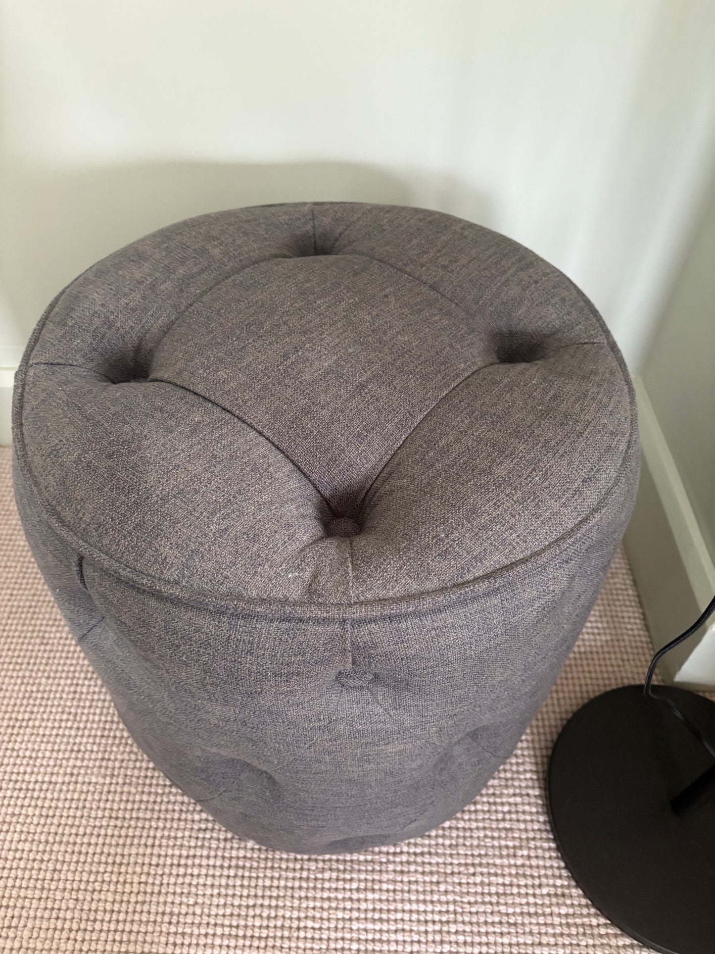 Grey Upholstered Buttoned Pouffe
