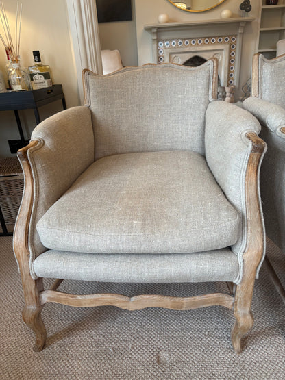 Pair of Beige Upholstered Wooden Armchairs