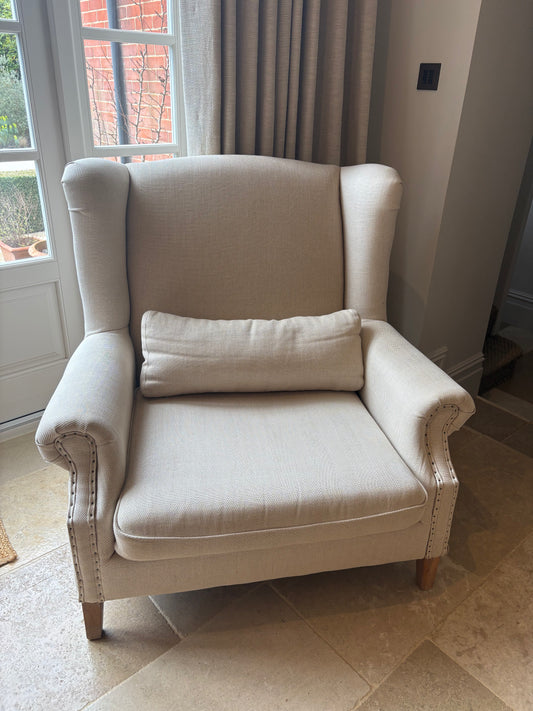 Pair of Beige Linen One.World Love Chairs