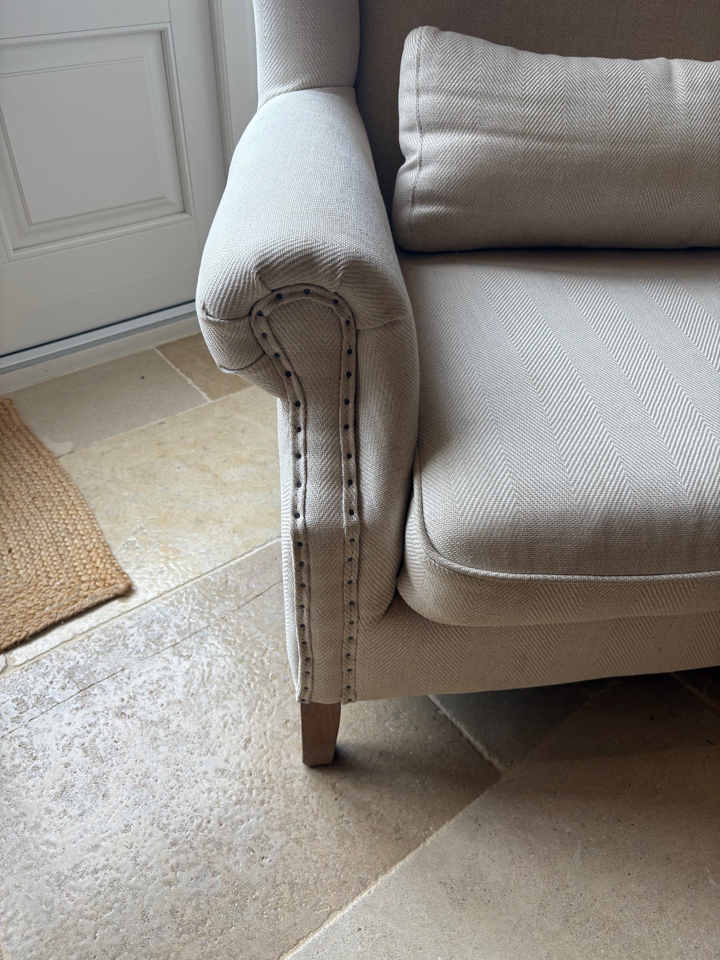 Pair of Beige Linen One.World Love Chairs