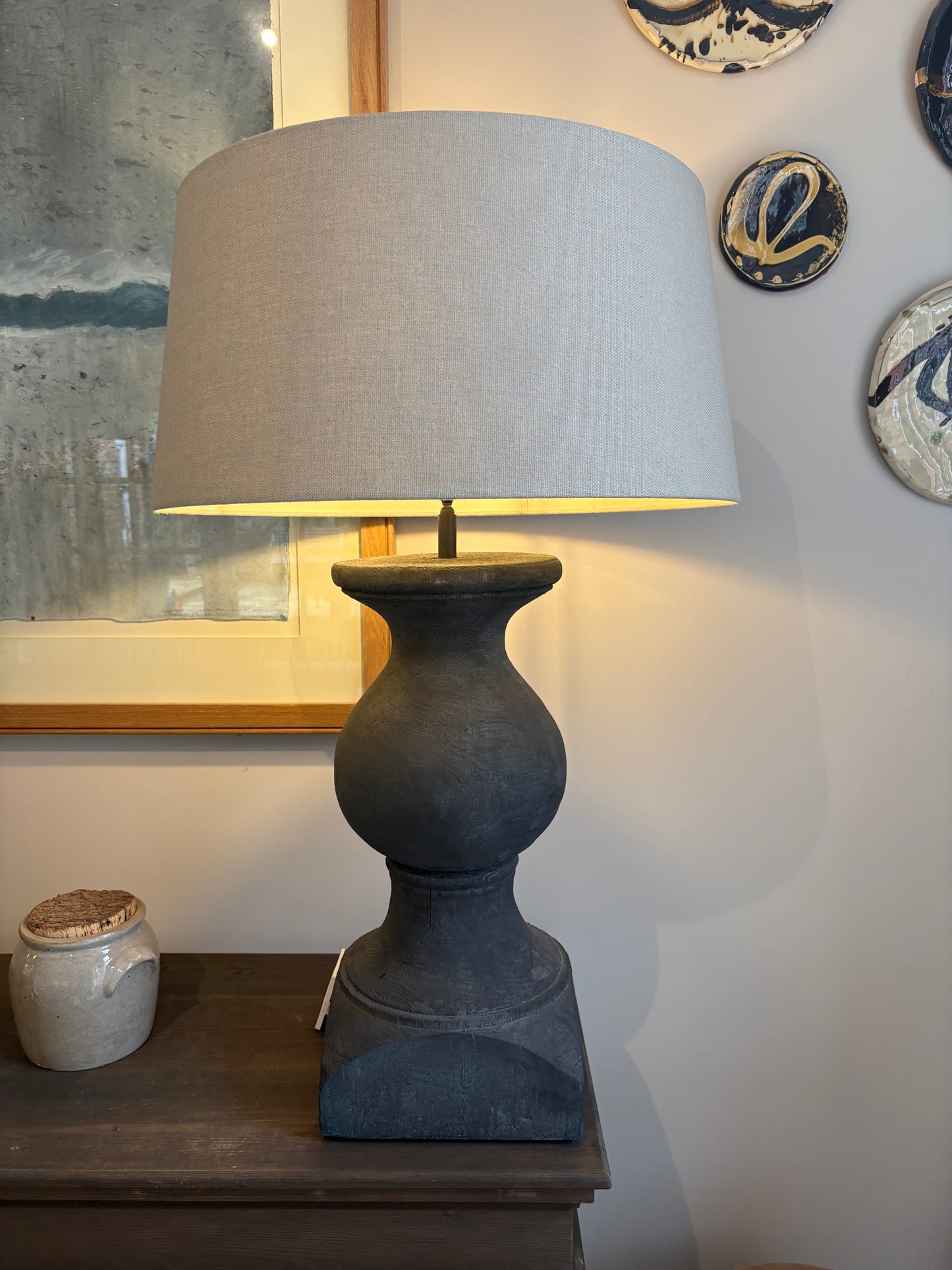Pair of Extra Large Charcoal Lamps with Cream Shades