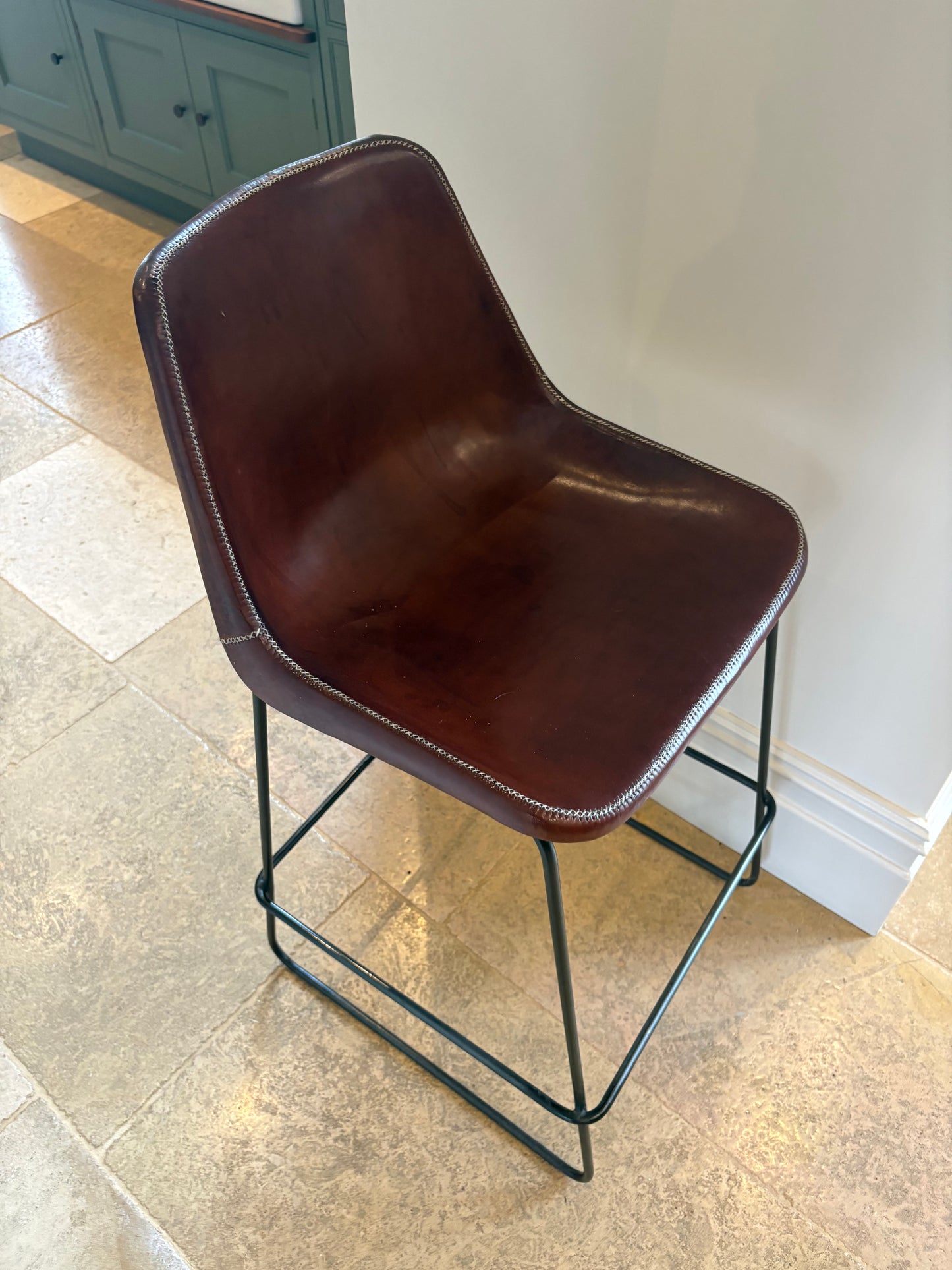 Pair of Sol Y Luna Leather Bar Stools