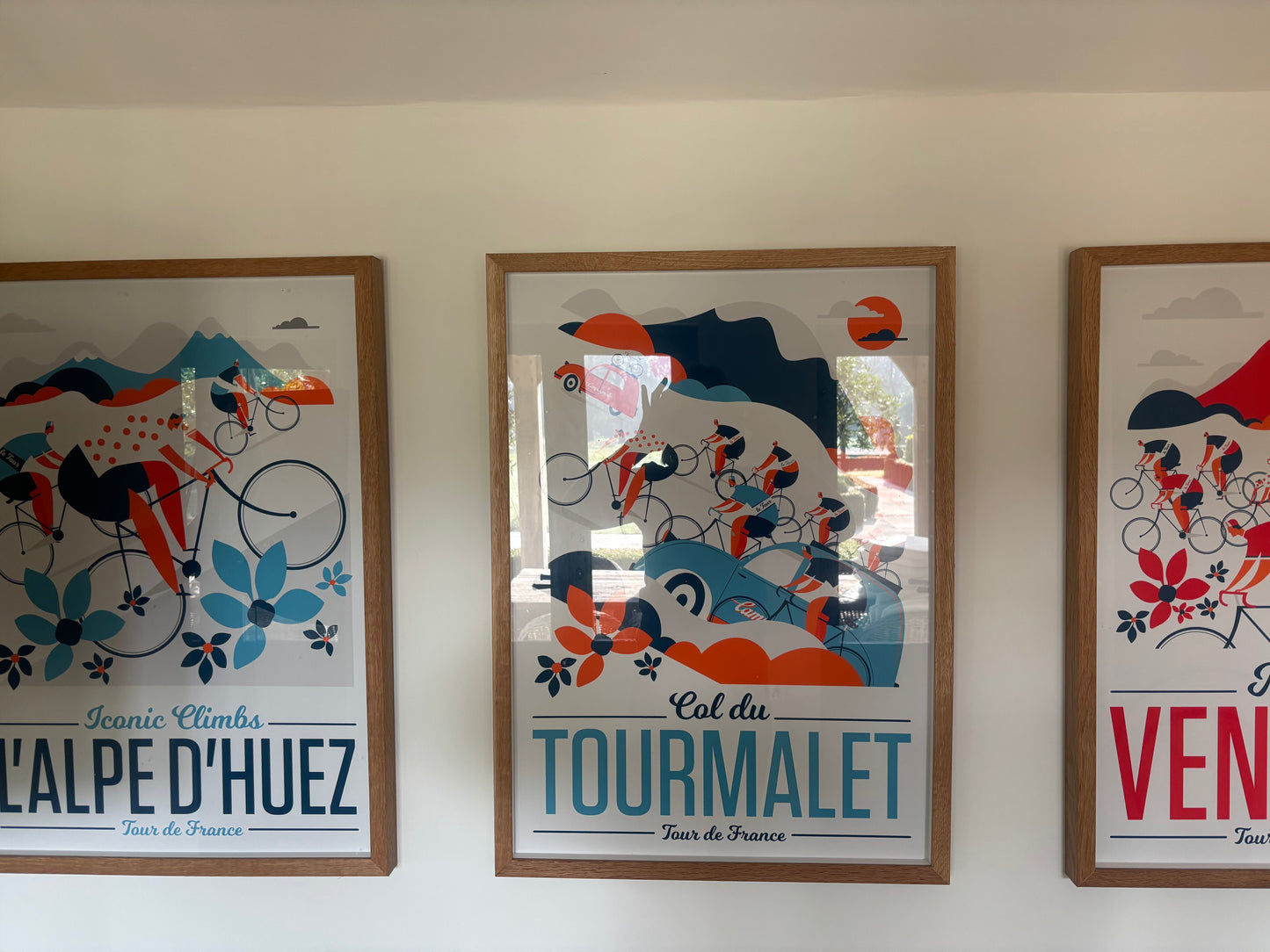 Trio of Vintage Cycling Posters – Oak Framed