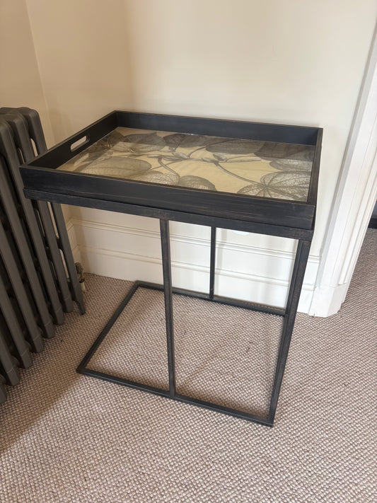 Metal Side Table with Decorative Tray Top