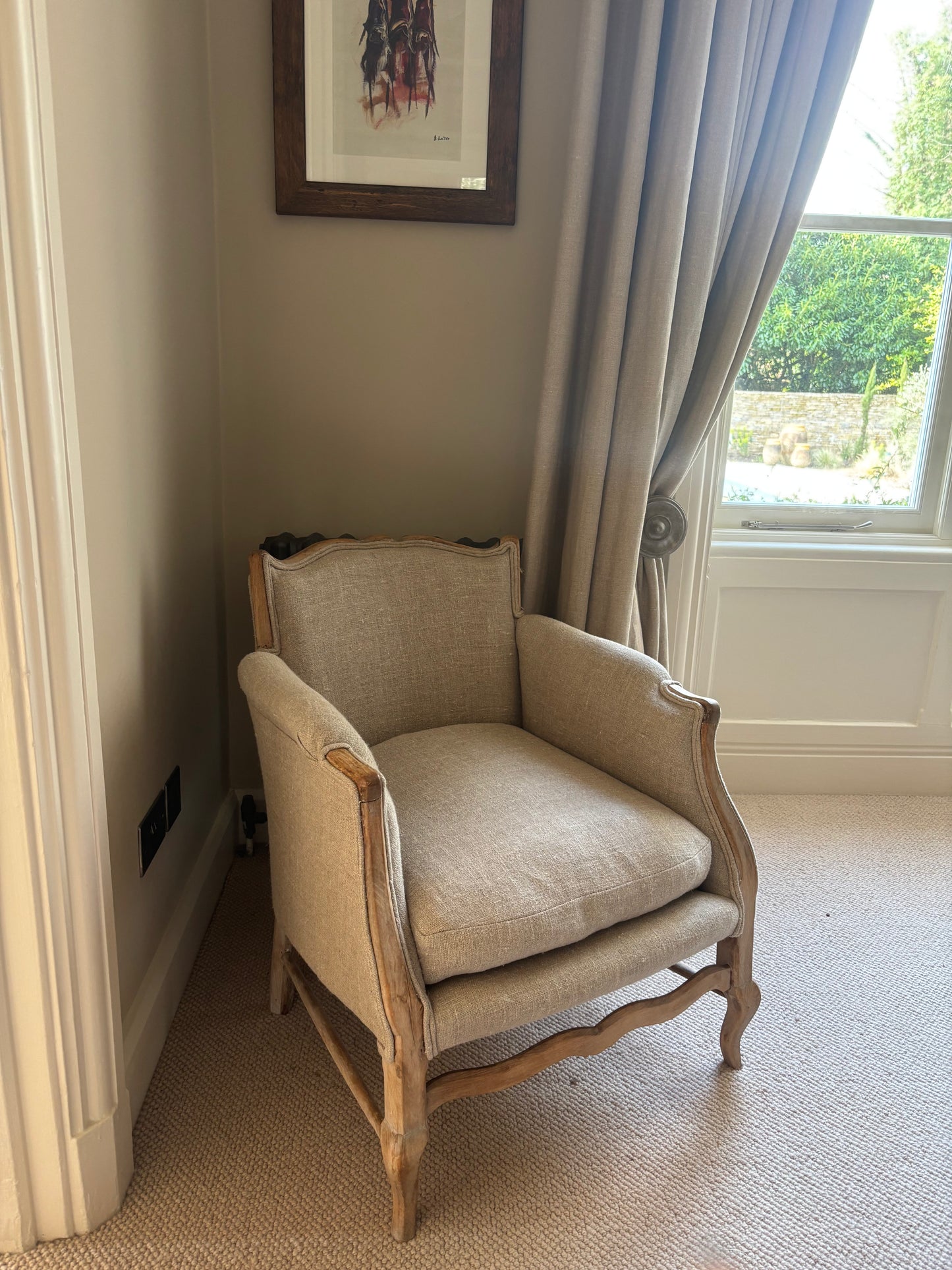 Pair of Beige Upholstered Wooden Armchairs