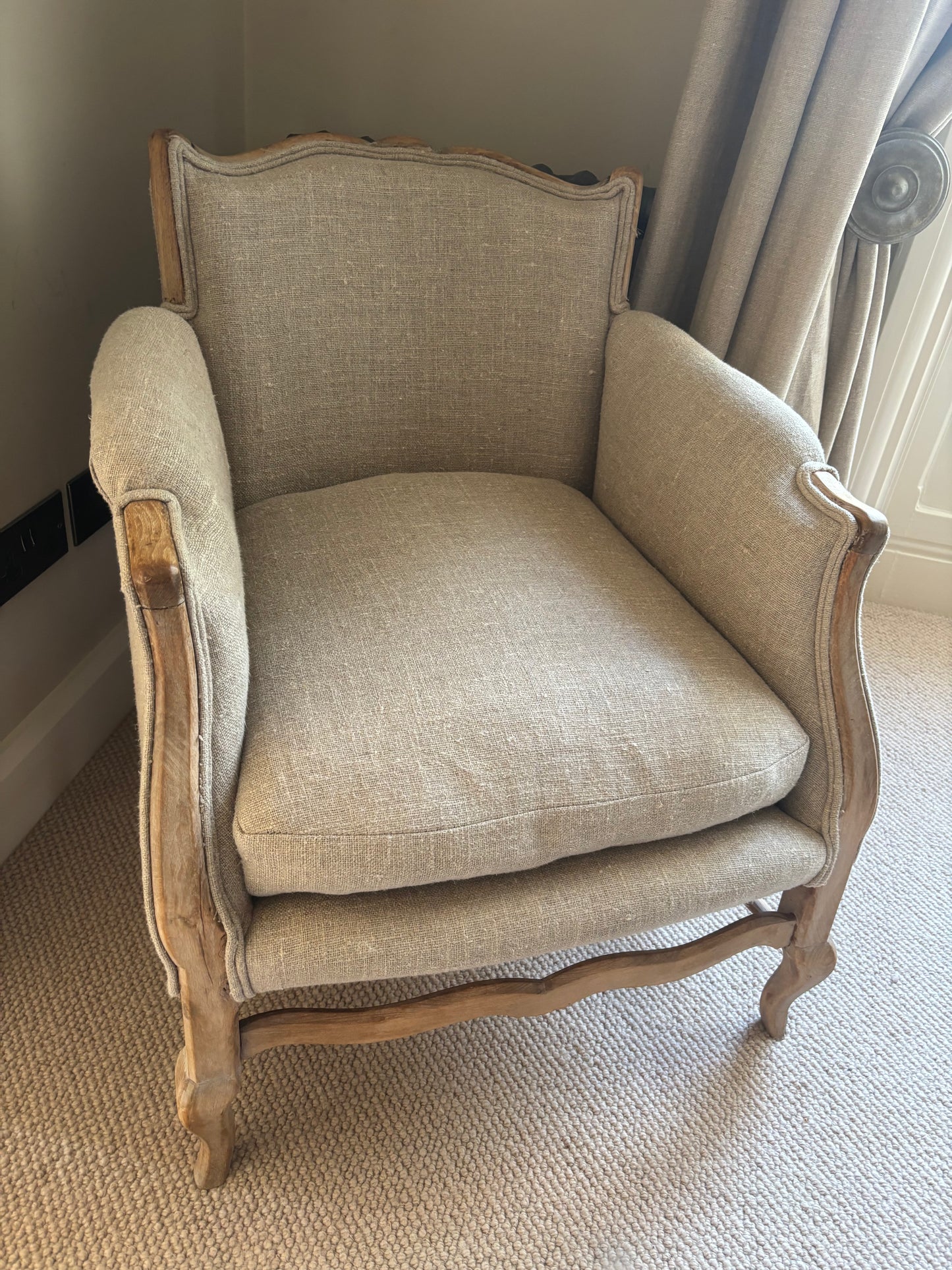 Pair of Beige Upholstered Wooden Armchairs