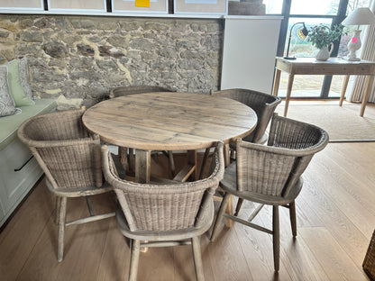 Ennis and Brown Circular Oak Dining Table and 5 Oka Tinto Dining Chairs
