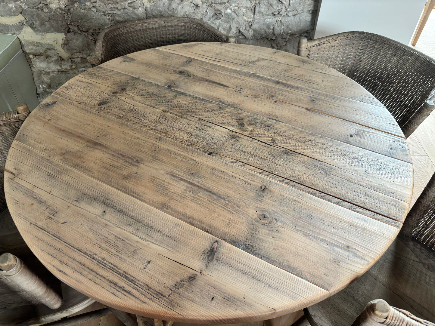 Ennis and Brown Circular Oak Dining Table and 5 Oka Tinto Dining Chairs