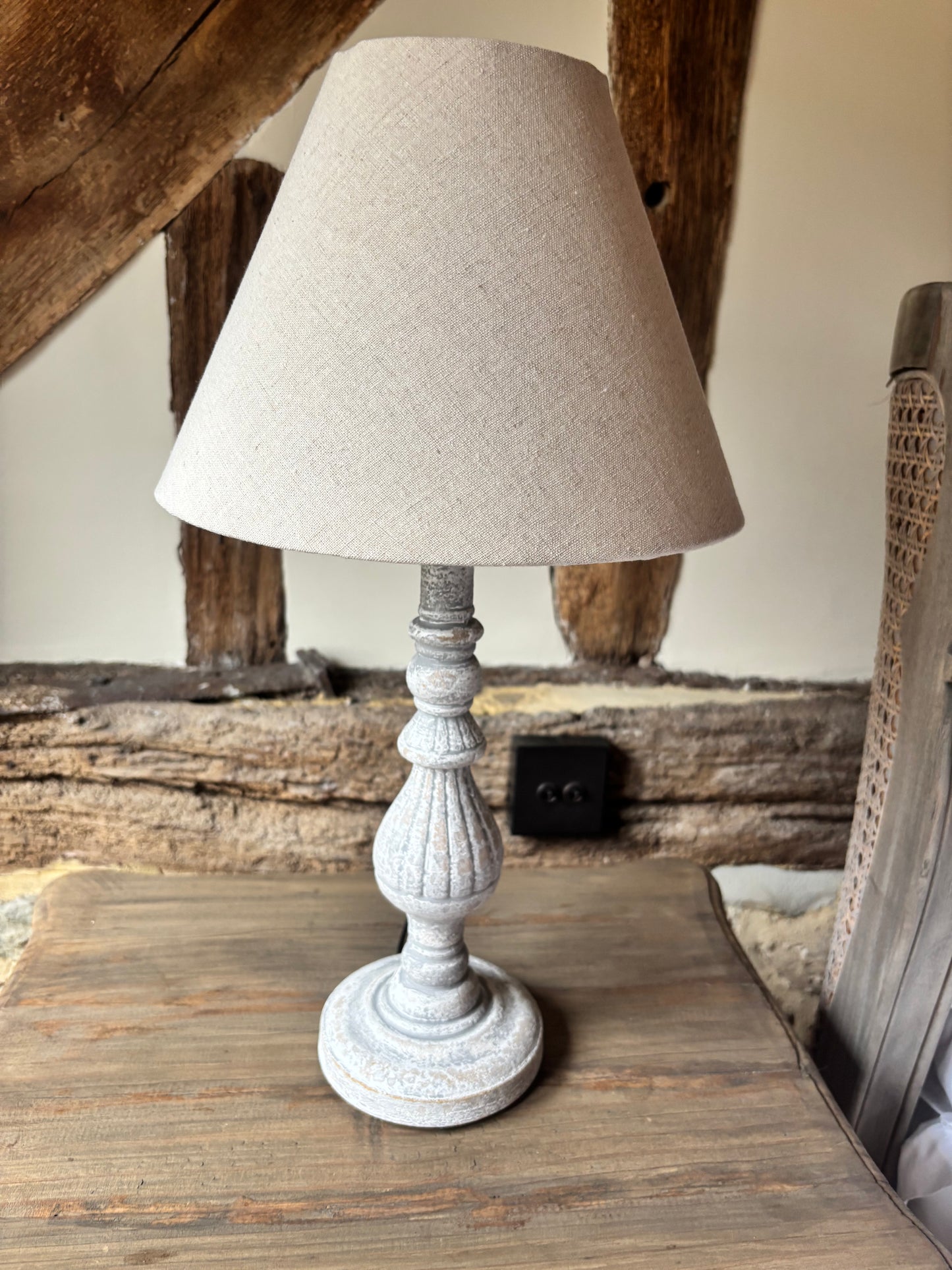 Pooky Pair Small Grey base Lamps with Beige Shades