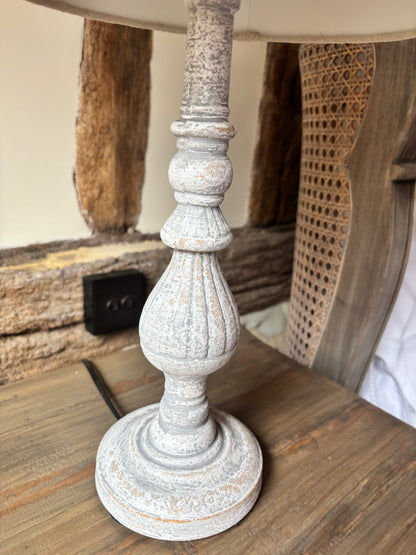 Pooky Pair Small Grey base Lamps with Beige Shades