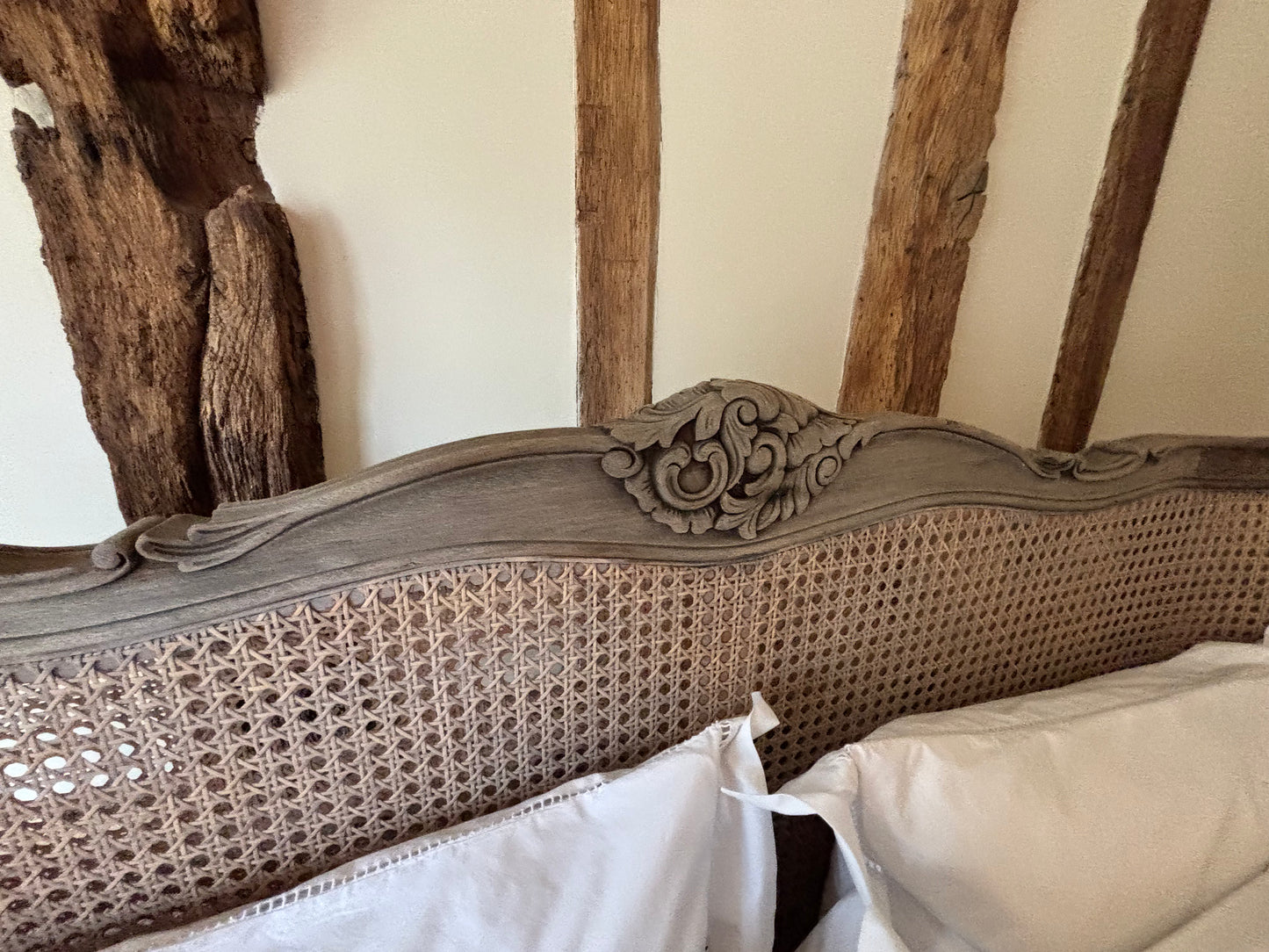 French Bed Company Kingsize Bed With Rattan Sculped Headboard