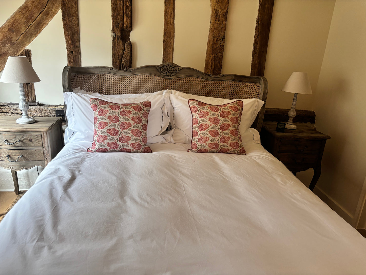 French Bed Company Kingsize Bed With Rattan Sculped Headboard