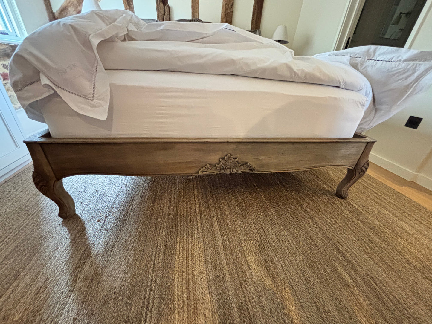 French Bed Company Kingsize Bed With Rattan Sculped Headboard