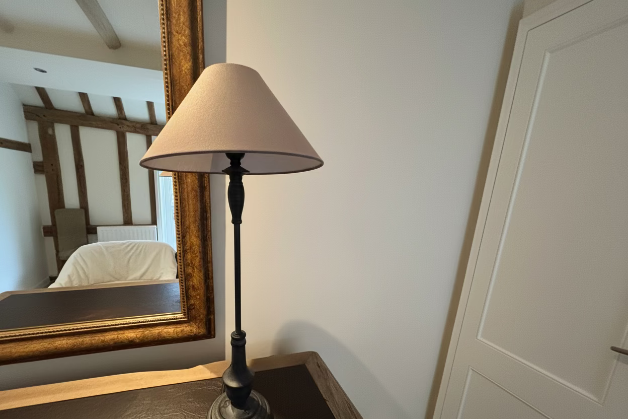 Coach House Pair Tall Metal Based Lamps with Beige/Brown Shades
