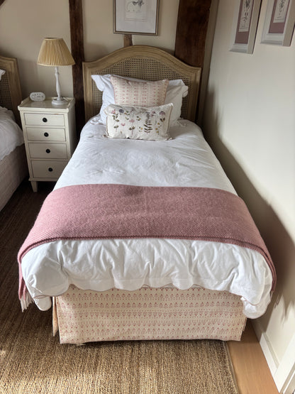 Pair of Coach House Single Divan Beds With Pink and Cream Valences with drawers