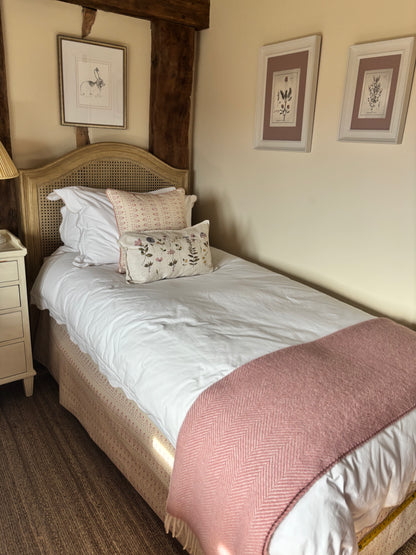 Pair of Coach House Single Divan Beds With Pink and Cream Valences with drawers