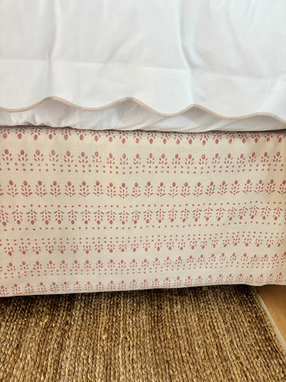 Pair of Coach House Single Divan Beds With Pink and Cream Valences with drawers