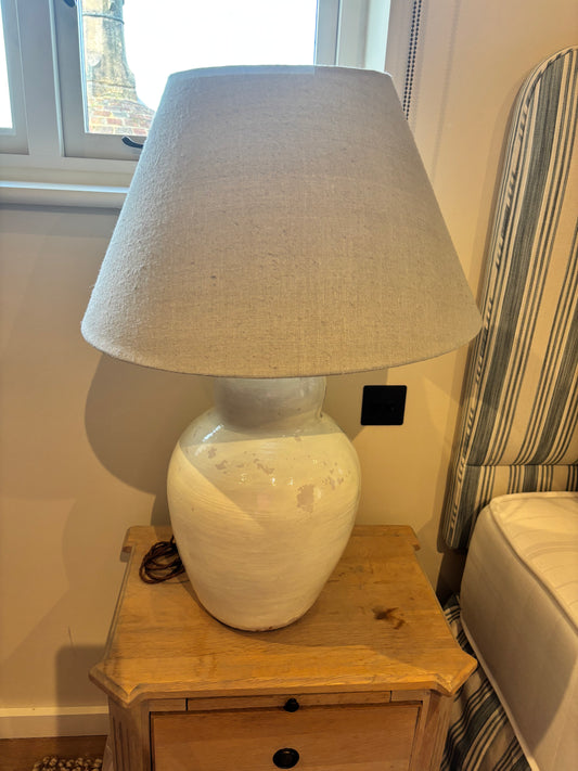 Pair of Cowshed Cream Ceramic Base Lamp and Stone Shade