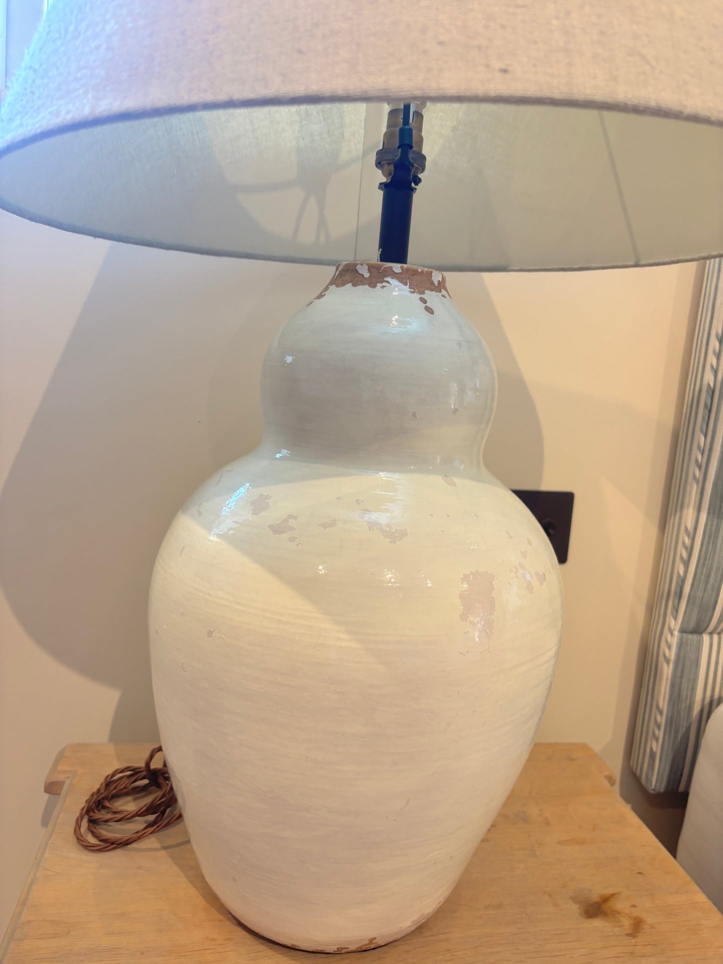 Pair of Cowshed Cream Ceramic Base Lamp and Stone Shade