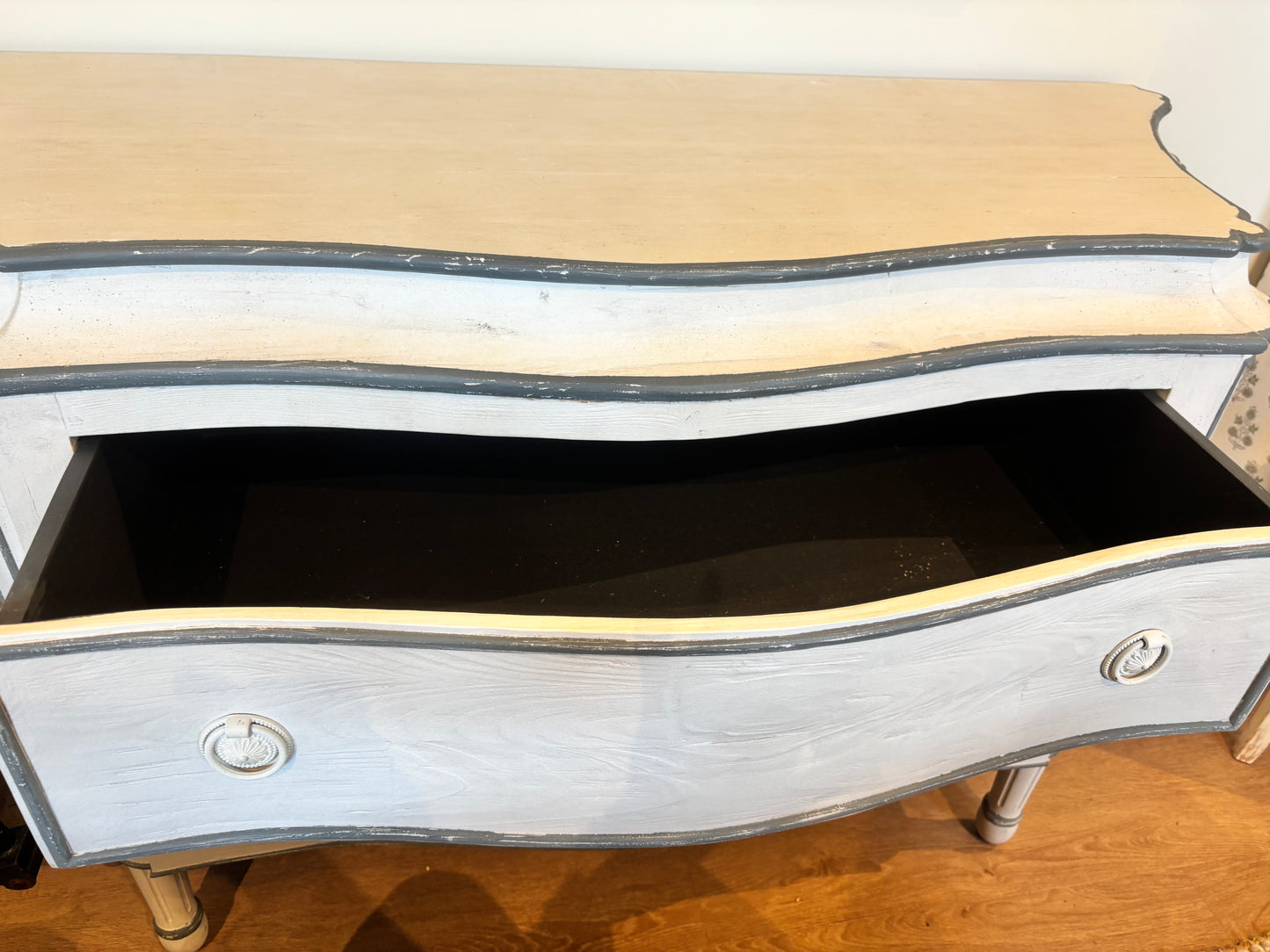 Coach House Chest Of Drawers Bombe Style Cream with Charcoal edgeing