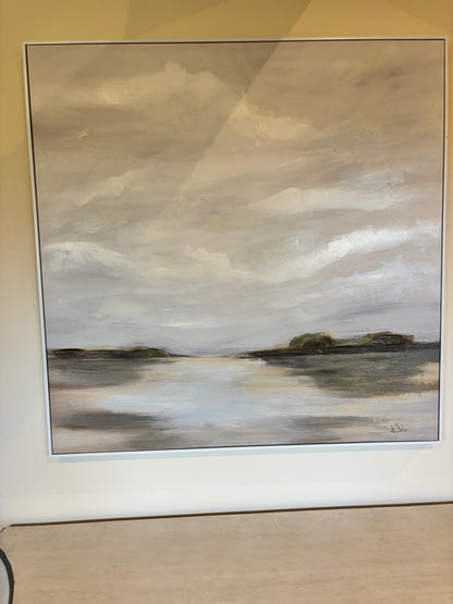 Coach House Landscape Oil Picture with White Frame
