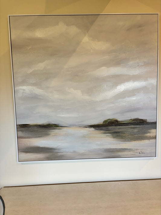 Coach House Landscape Oil Picture with White Frame