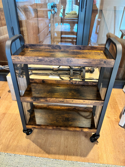 Brown Wood & Black Metal Mesh Trolley