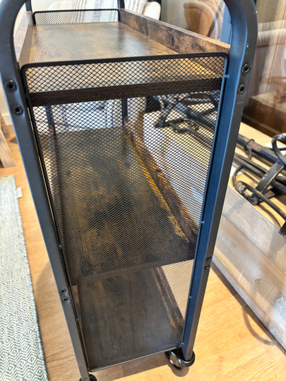 Brown Wood & Black Metal Mesh Trolley