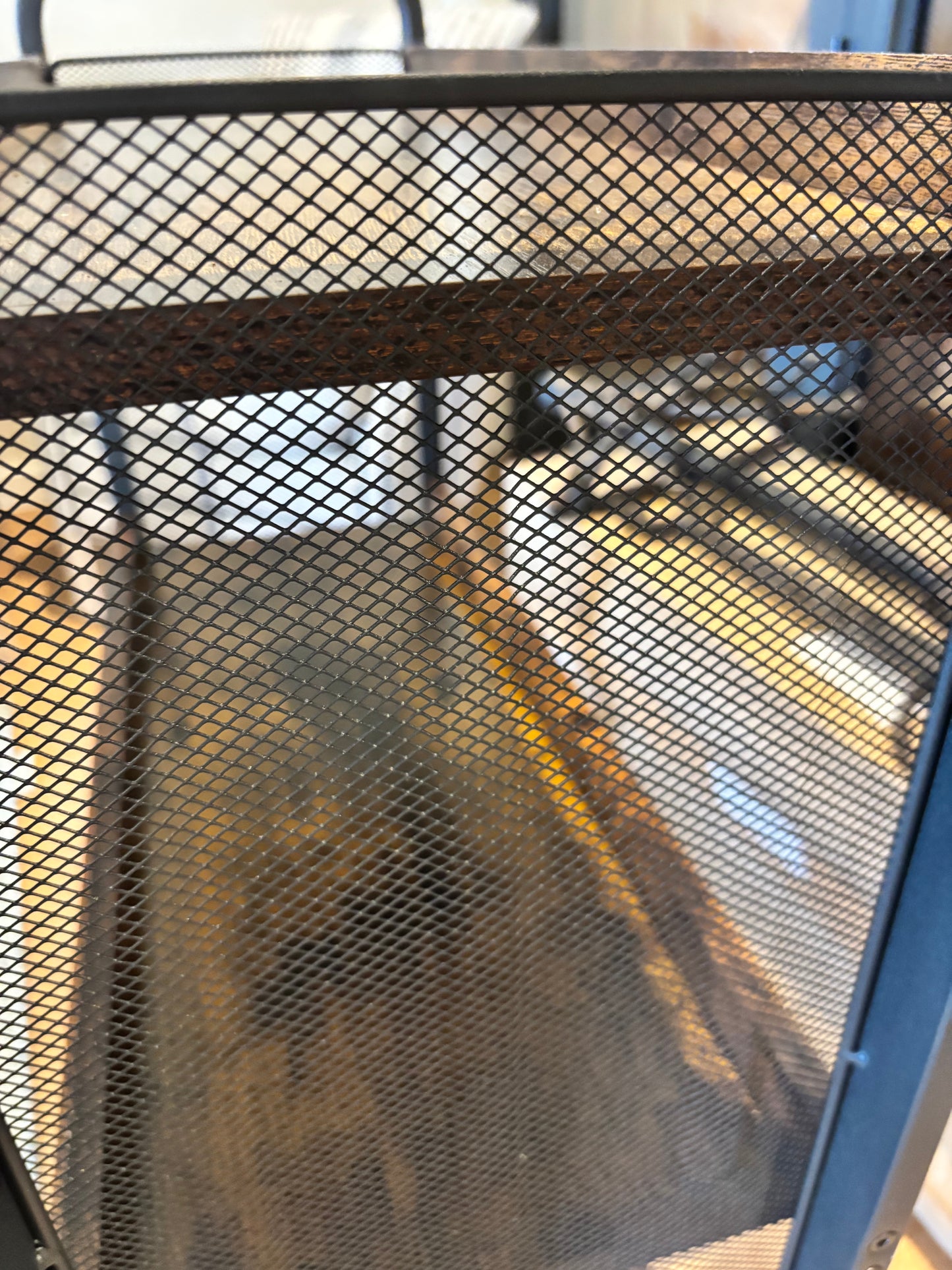 Brown Wood & Black Metal Mesh Trolley