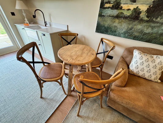 Oak Dining Table Table and 4 Still and Bloom Wooden Dining Chairs with Metal Crossback