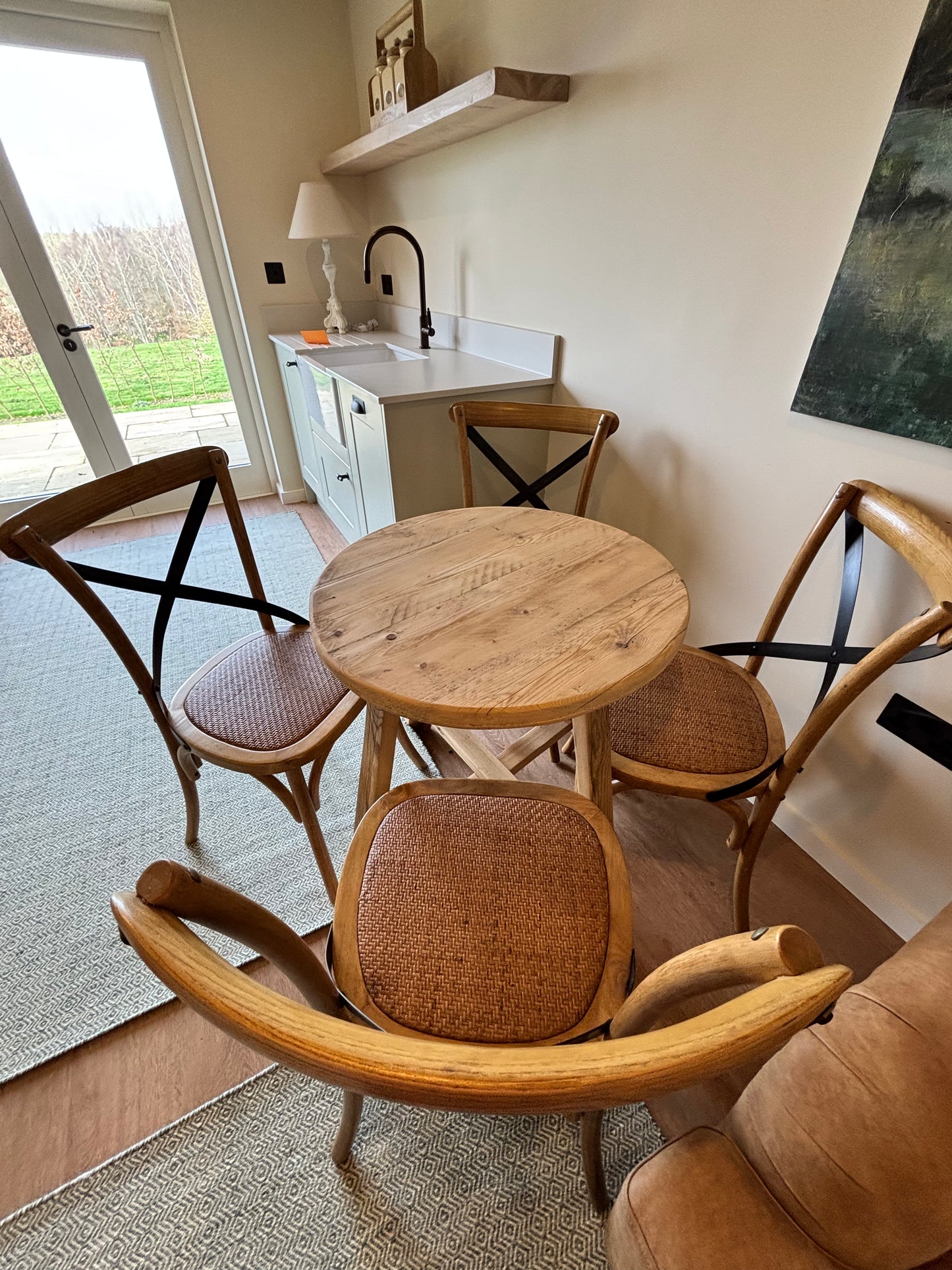 Oak Dining Table Table and 4 Still and Bloom Wooden Dining Chairs with Metal Crossback