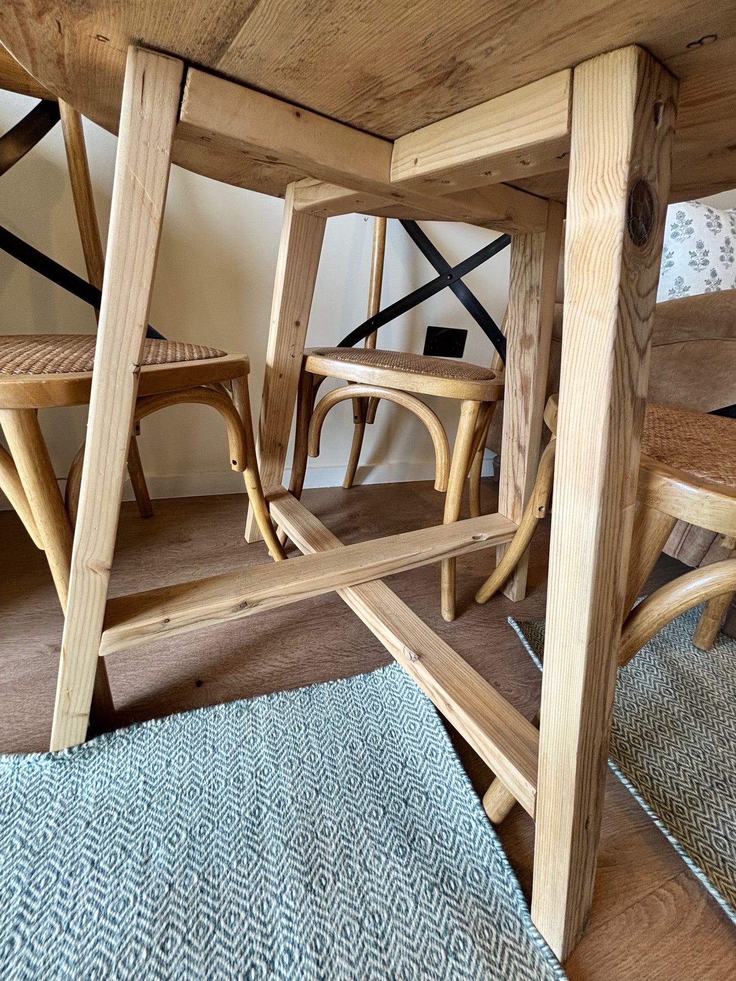 Oak Dining Table Table and 4 Still and Bloom Wooden Dining Chairs with Metal Crossback
