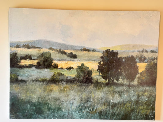 Coach House Large Canvas Painting of Woodland and fields